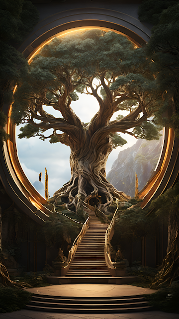 Mythical Ancient Tree of Life Golden Portal - Free mobile Wallpaper