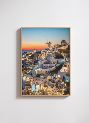 Santorini Sunset: The Golden Hour Over Oia Wall art, travel poster 