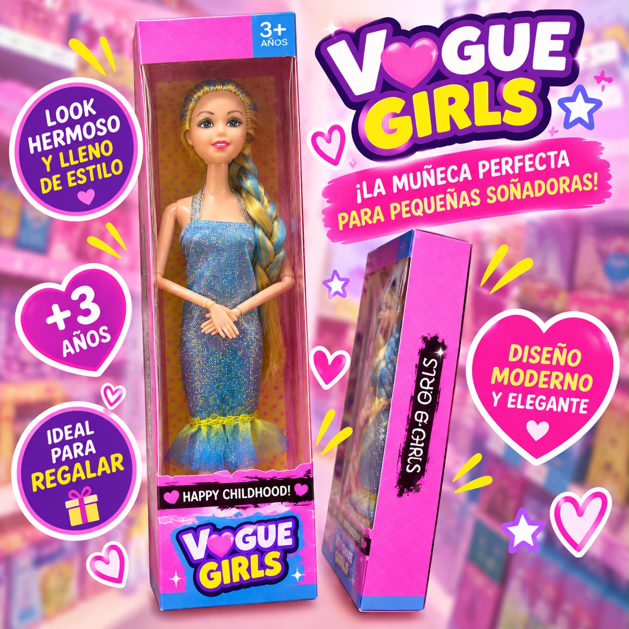 Muñeca Vogue Girls rubia con vestido azul