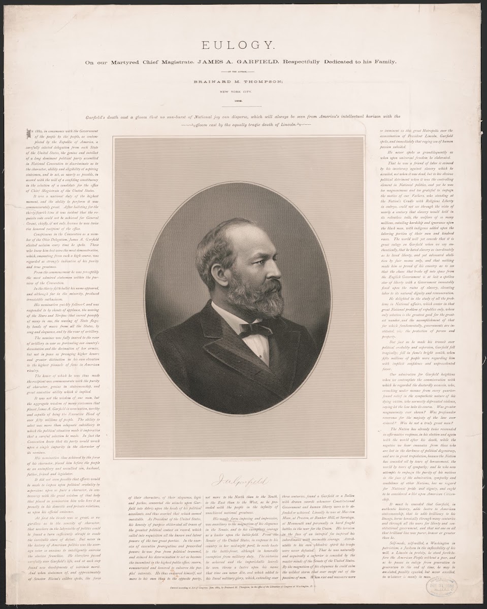 Eulogy On Our Martyred Chief Magistrate James A Garfield Respectively Dedicated