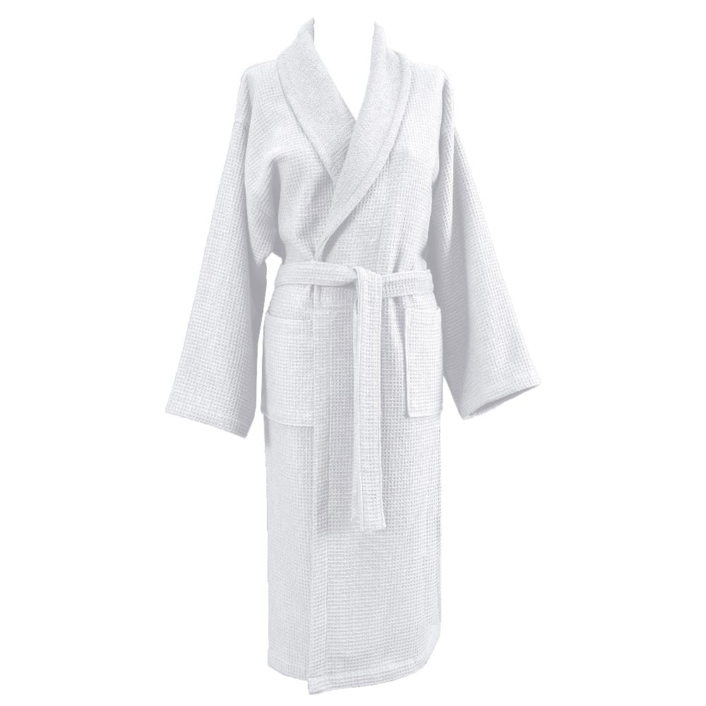 Bata de baño G/XG de algodón turco Talesma™ diseño de waffle color blanco