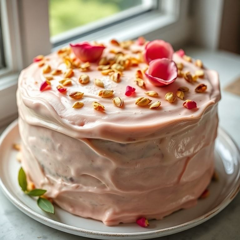 Pistachio Rose Cake Recipe with Floral Frosting – Easy Homemade Sweet Treat finished