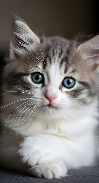 Close-up Portrait of a Fluffy Blue-Eyed Kitten - Free mobile Wallpaper