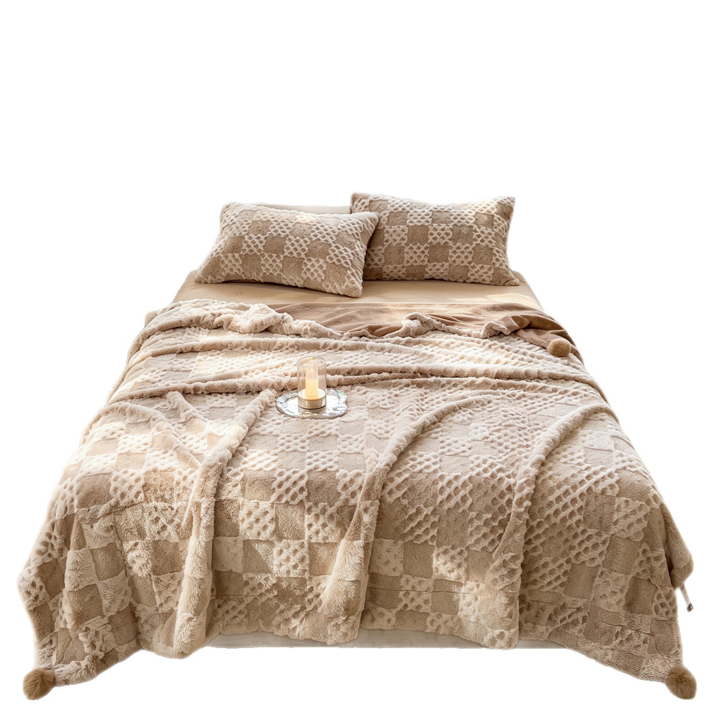 Wool blanket made of milk fiber, check pattern, 100×150 cm