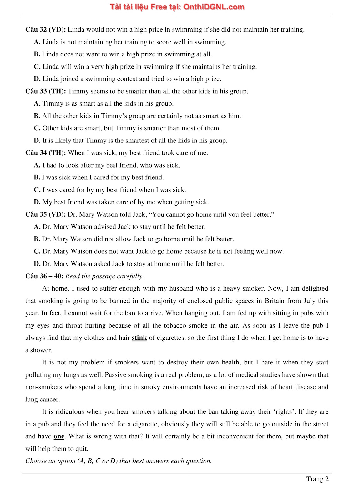 800 bài tập môn Tiếng Anh - Ôn thi ĐGNL ĐHQG TP HCM Phần 14