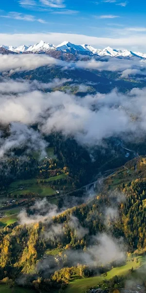 Mountainscape, Aerial View, Autumn Scenery, Cloudscape 5K Wallpaper Background