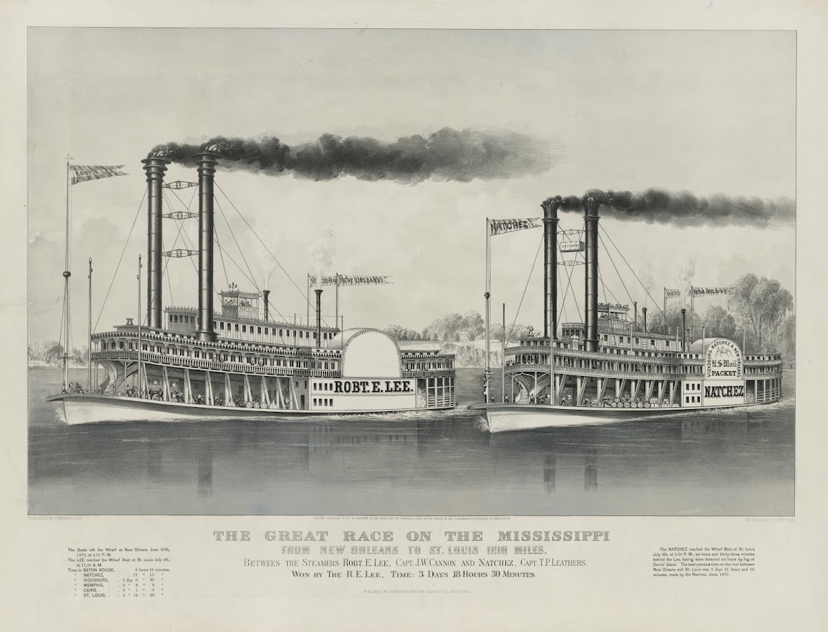 The great race on the Mississippi from New Orleans to St Louis 1210 miles 1870