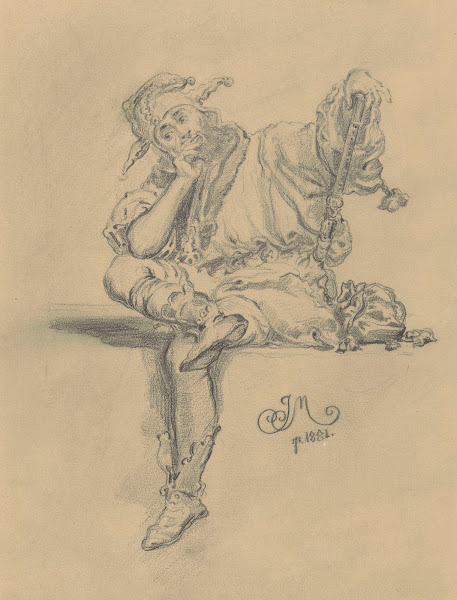 Stańczyk w pozie z obrazu Hołd pruski 1881