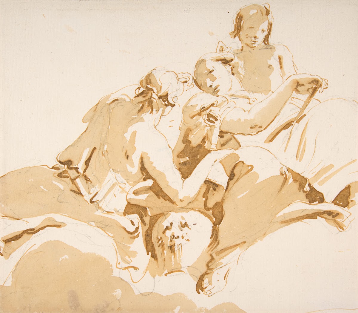 Two Seated Women and a Boy on Clouds 16961770