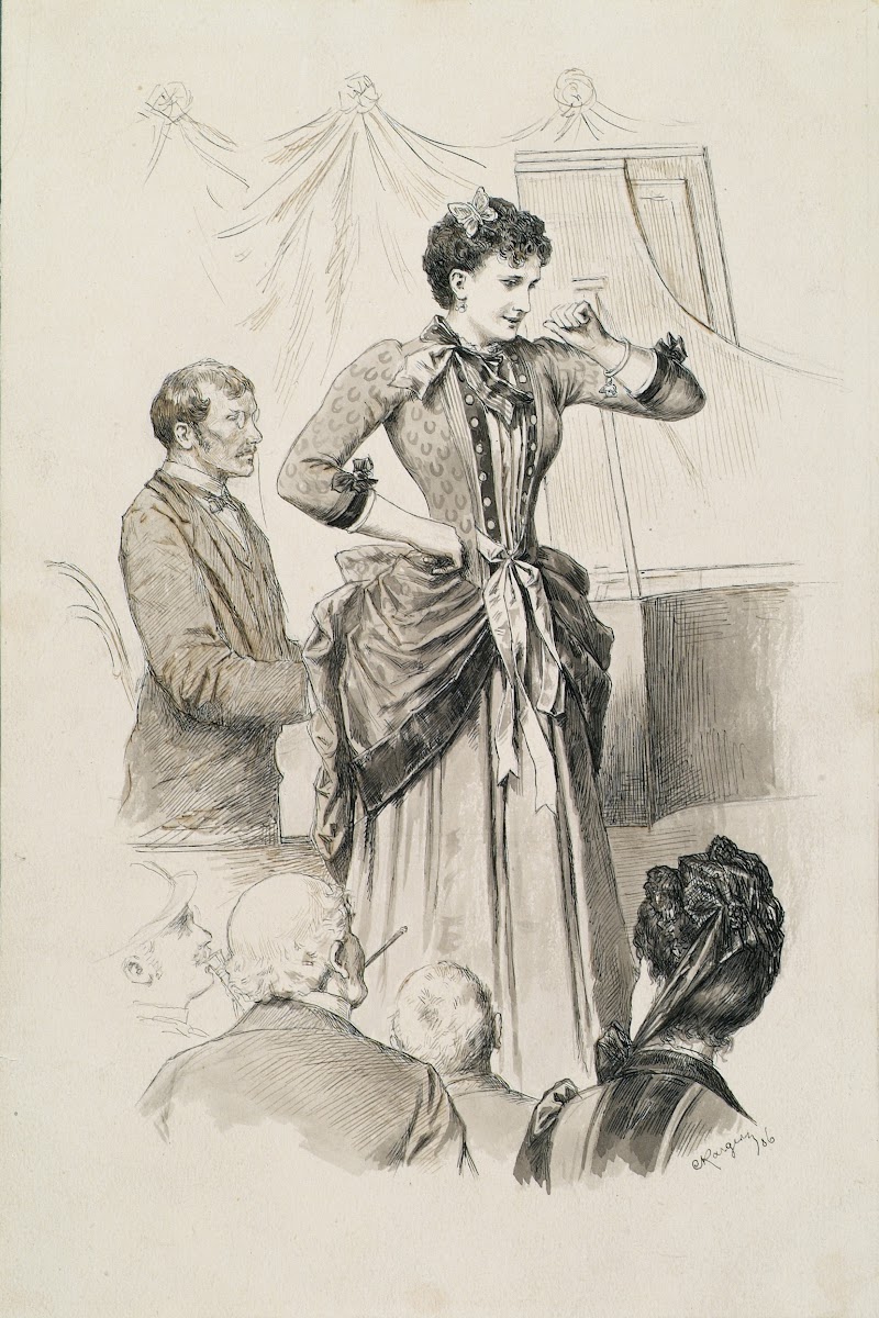 Wiener Typen Sängerin Fräulein Hornischer und ihr Pianist vor Publikum 1886