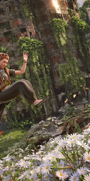 Aloy In Forbidden West Ruins 4K Wallpaper Background