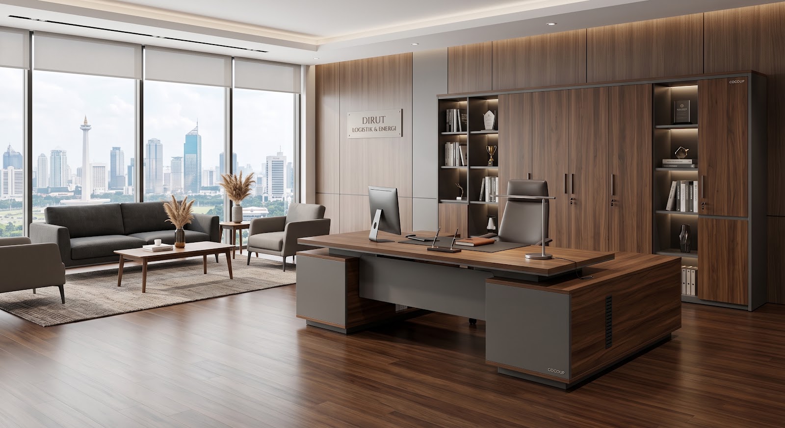 Hasil instalasi interior ruang direktur kantor COCOUP Jakarta