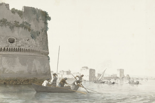 Mosselvissers op Mare Piccolo bij de vestingwerken van Tarente 1778