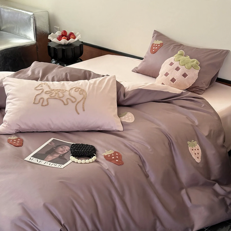 Cotton bedding set, 4-piece, terry embroidery