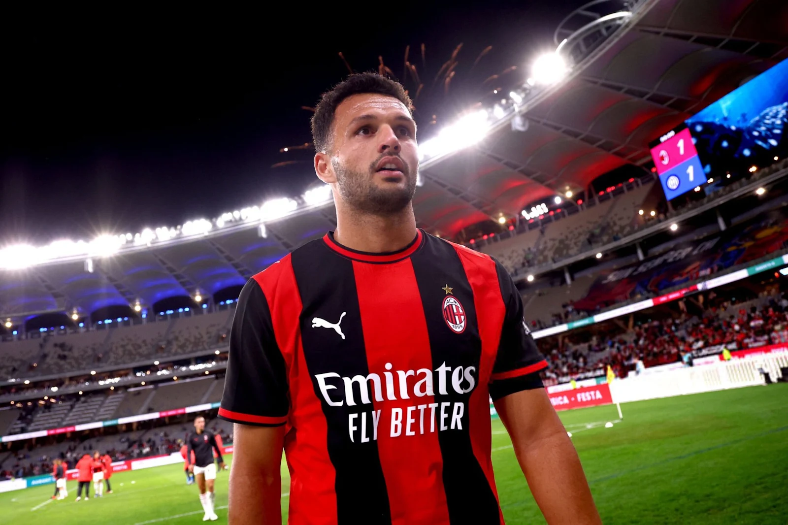 Gonçalo Ramos saat menjalani debut sebagai starter untuk AC Milan dalam pertandingan melawan Manchester United.