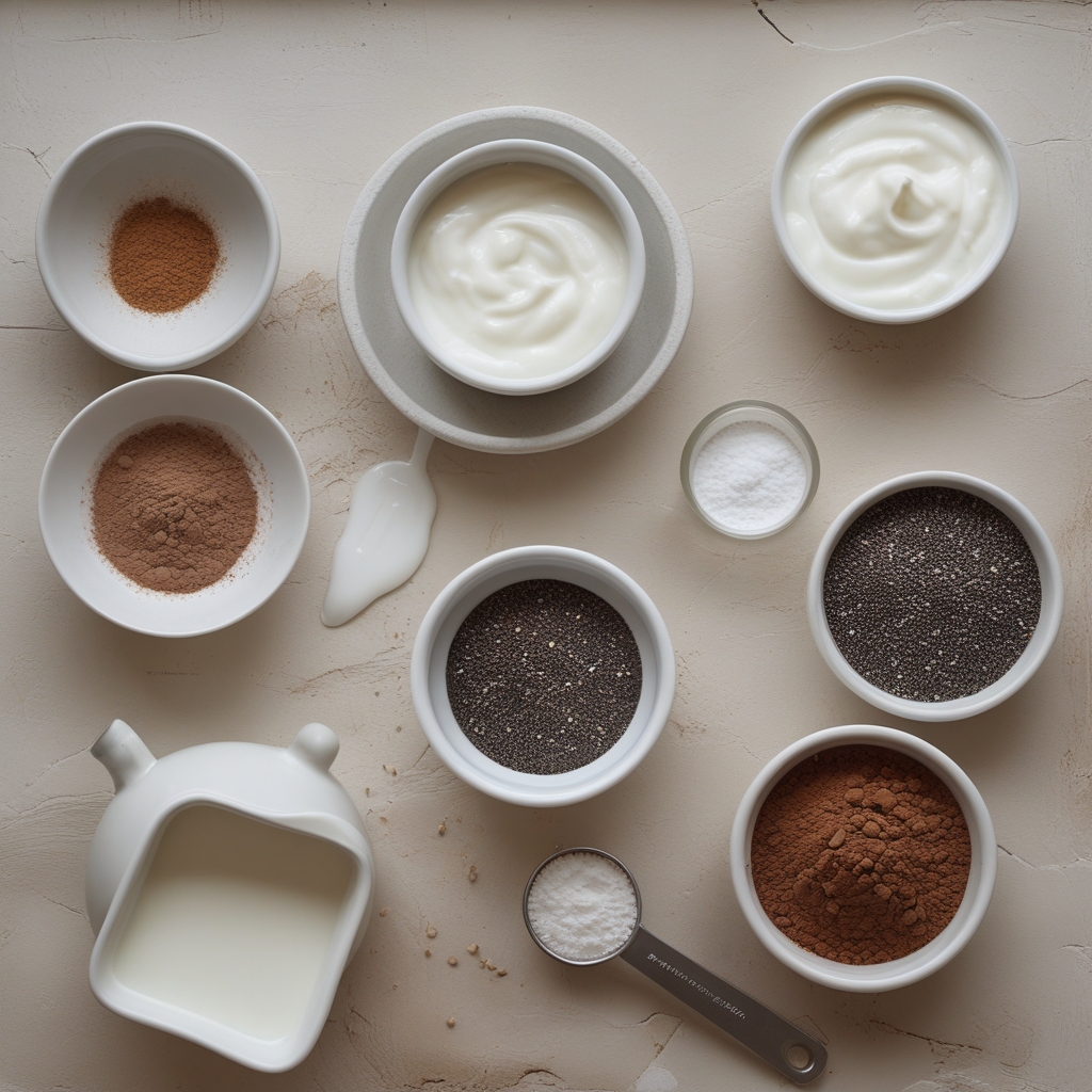 Ingredients for Tiramisu Chia Pudding with Greek Yogurt - Easy Homemade Dessert Recipe