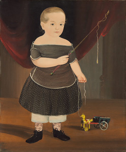 Boy with Toy Horse and Wagon c 1845