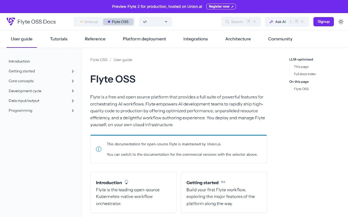 Captura de Flyte v1.3.0