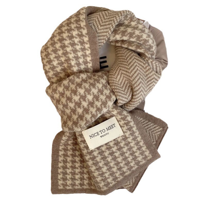 Knitted Houndstooth Scarf, 160cm