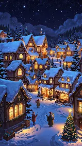 Cozy Snowy Village Under Starry Christmas Night