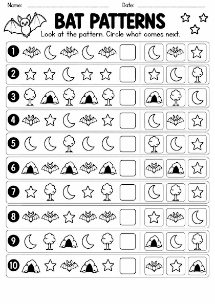 Bat Pattern Completion Worksheet