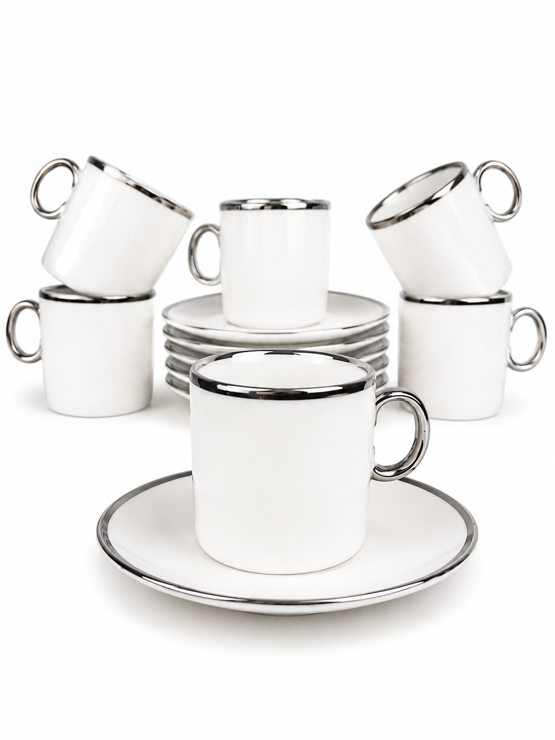 Set De Pocillos Con Plato De 100Ml Borde Plateado X 6 - 4.2 Pulgadas — imagen 1