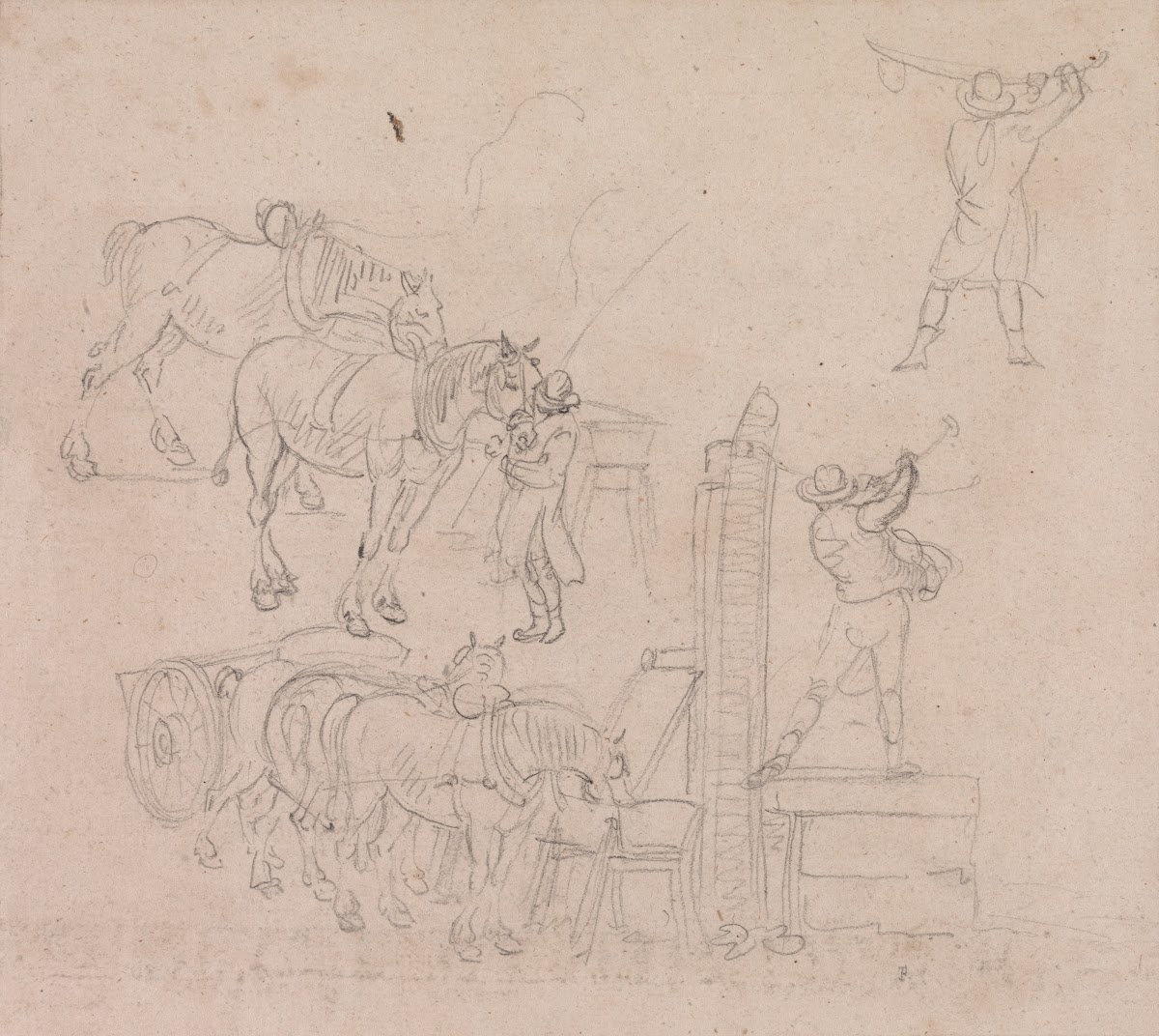 Studies of a Carter Pumping Water For His Horses