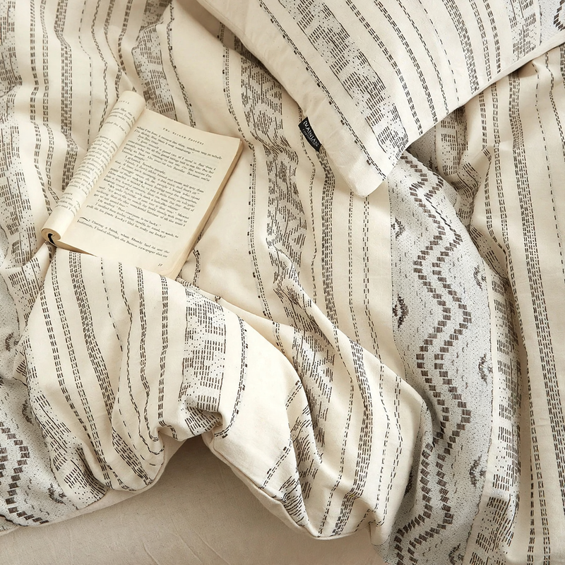 Baumwoll-Leinen-Bettwäsche-Set, Boho-Stil, 4-teilig