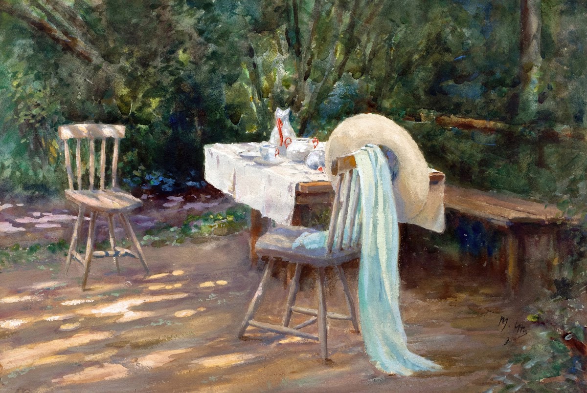 Kaffeestunde im Garten Gedeckter Tisch