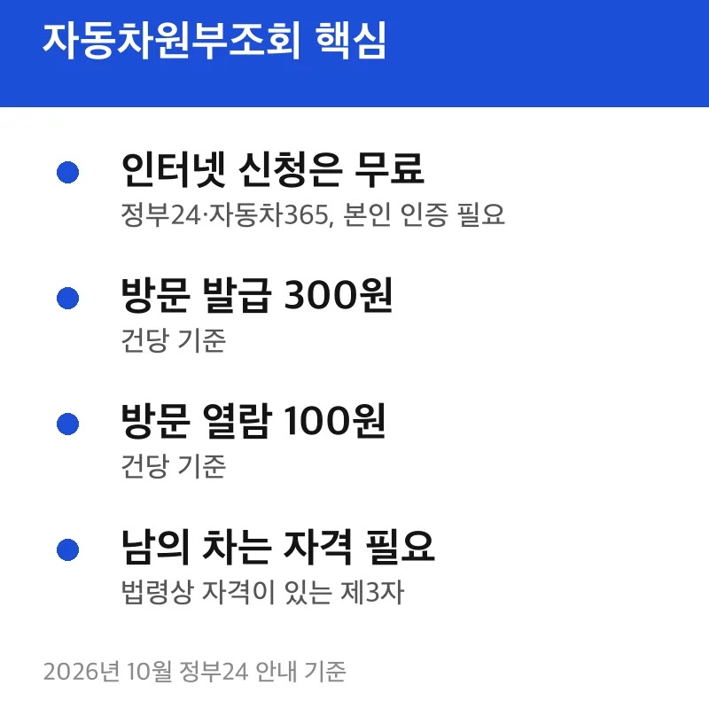 자동차원부조회 핵심
