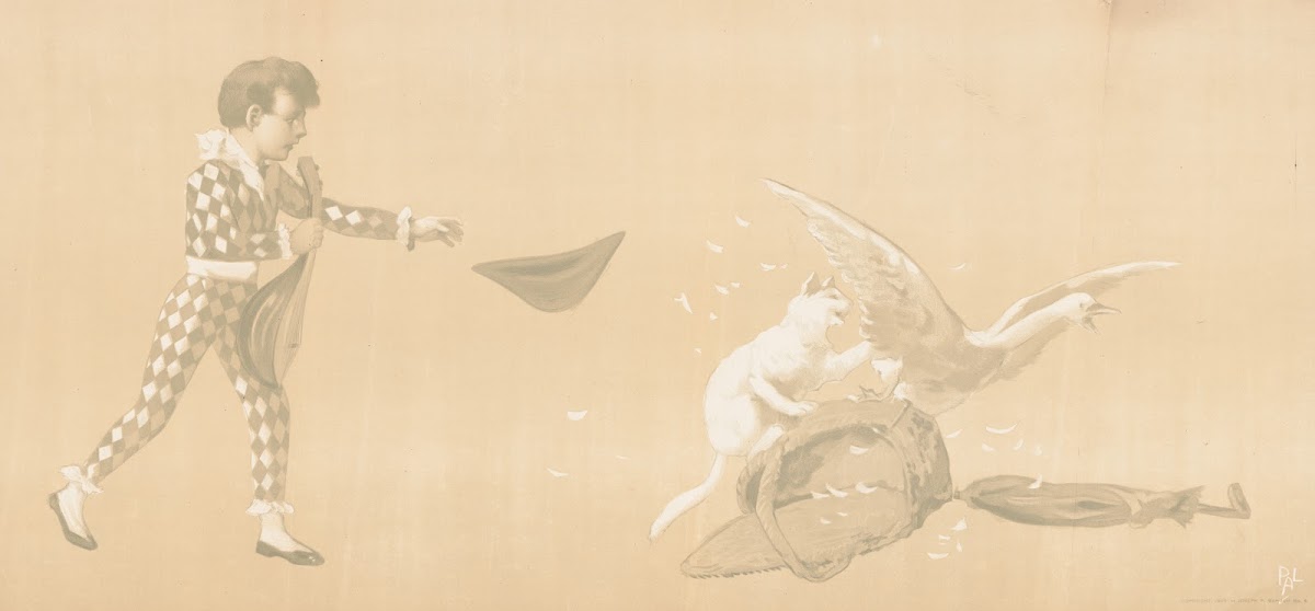 Child chasing a dog who is chasing a goose 1905
