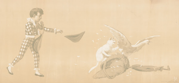 Child chasing a dog who is chasing a goose 1905