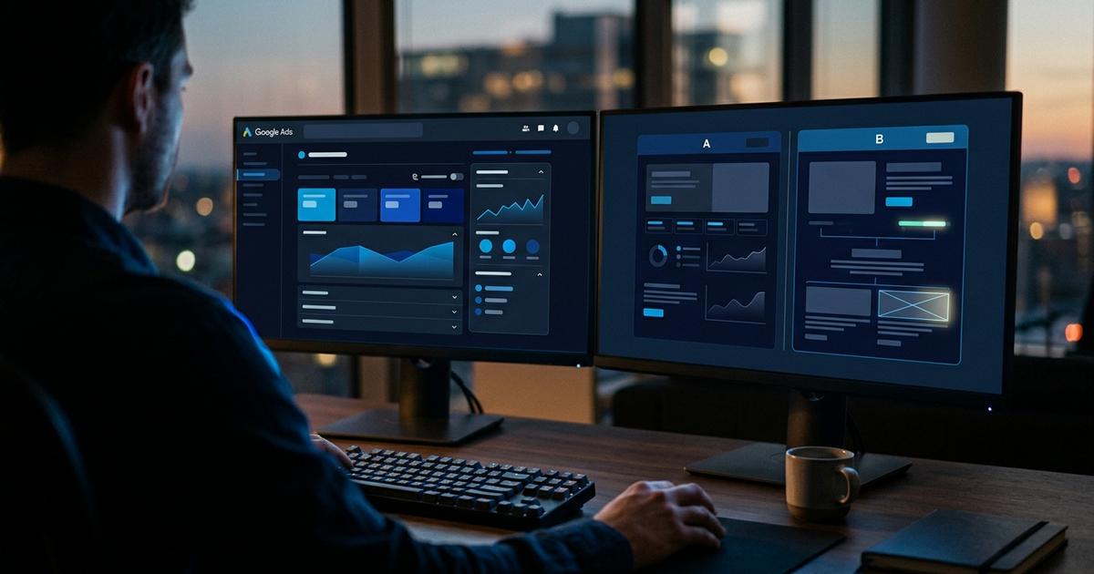 Loc de muncă marketer cu testare A/B a landing page pentru creșterea conversiei