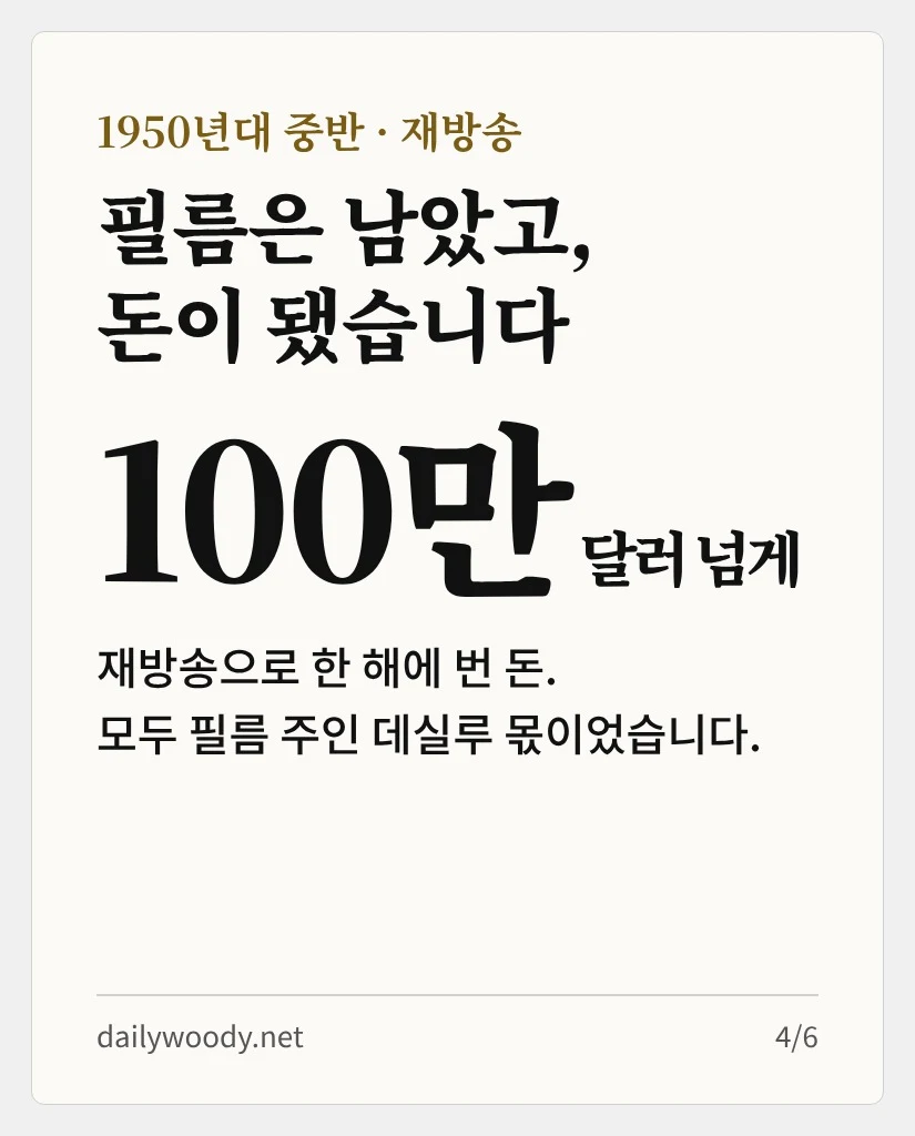 재방송으로 한 해 100만 달러 넘게 벌었습니다 (카드 4/6)