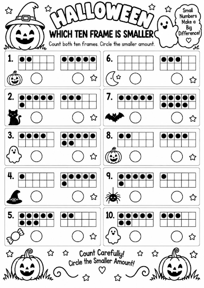 Halloween Which Ten Frame Is Smaller