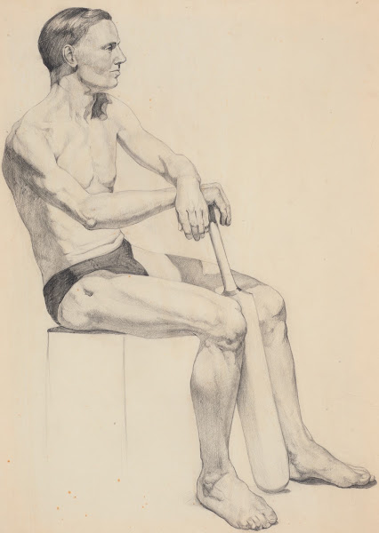 Untitled Man sitting holding a cricket bat circa 1926 1939