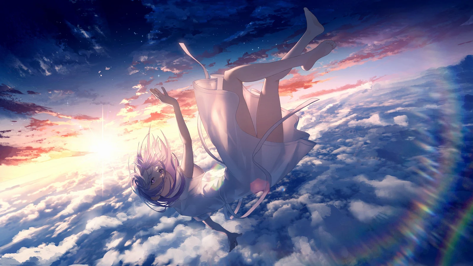 Anime Girl Falling Through Sky - Digital Anime Art 4K Wallpaper (4224x2376)