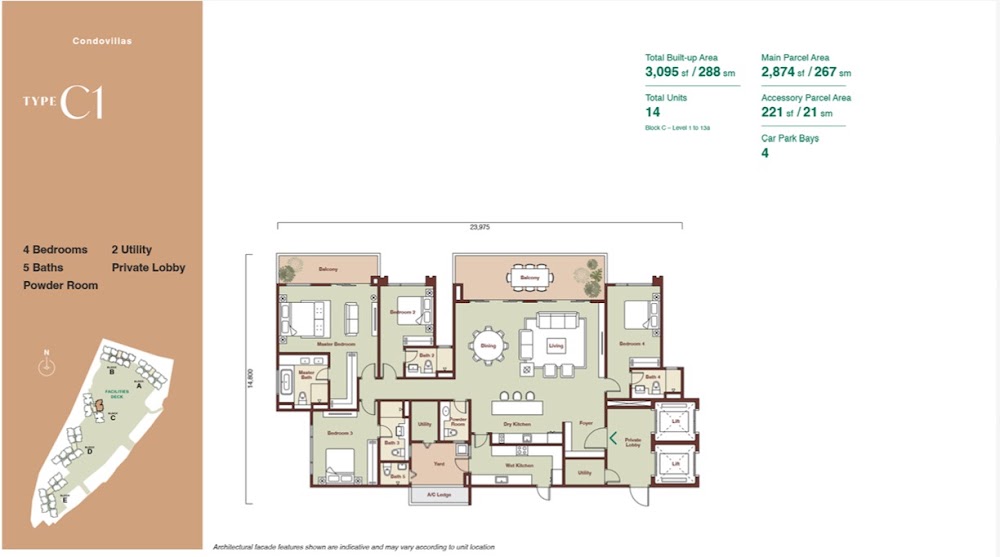 Zenia Damansara Condovilla - Type C2 (Executive) floor plan — 1915 sq ft, 5 bedrooms