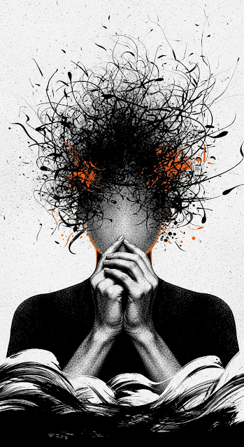 Dark, Textured Abstract Expressionist Portrait of a Figure with Hands Clasped in Grief/Stress - Free mobile Wallpaper