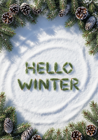 Hello Winter Pine Garland Snow Typography