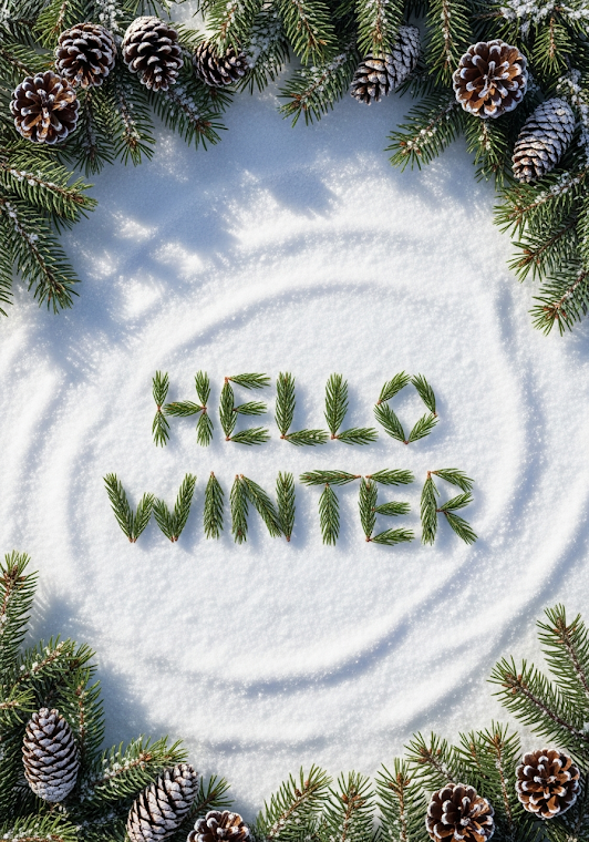 Hello Winter Pine Garland Snow Typography