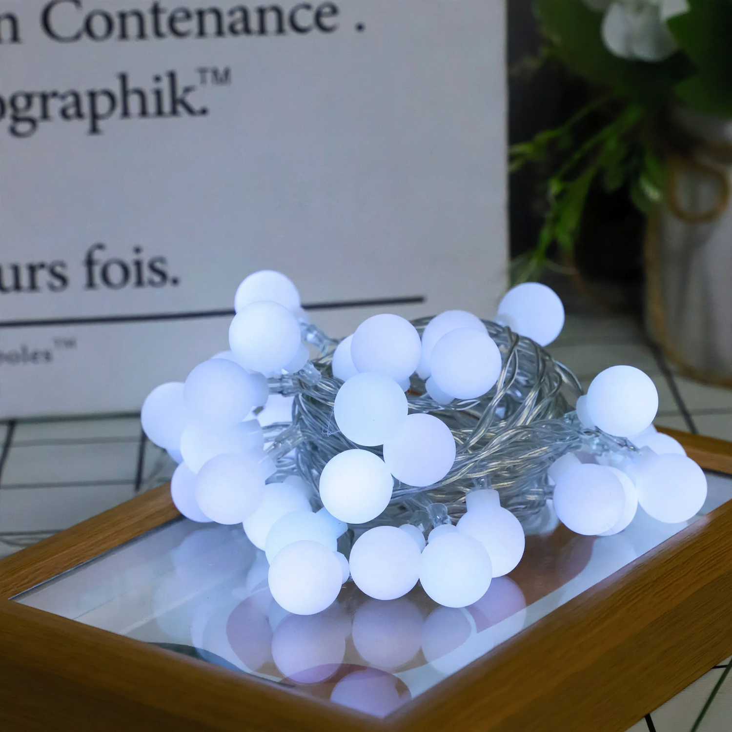 LED light string with small balls, USB rechargeable