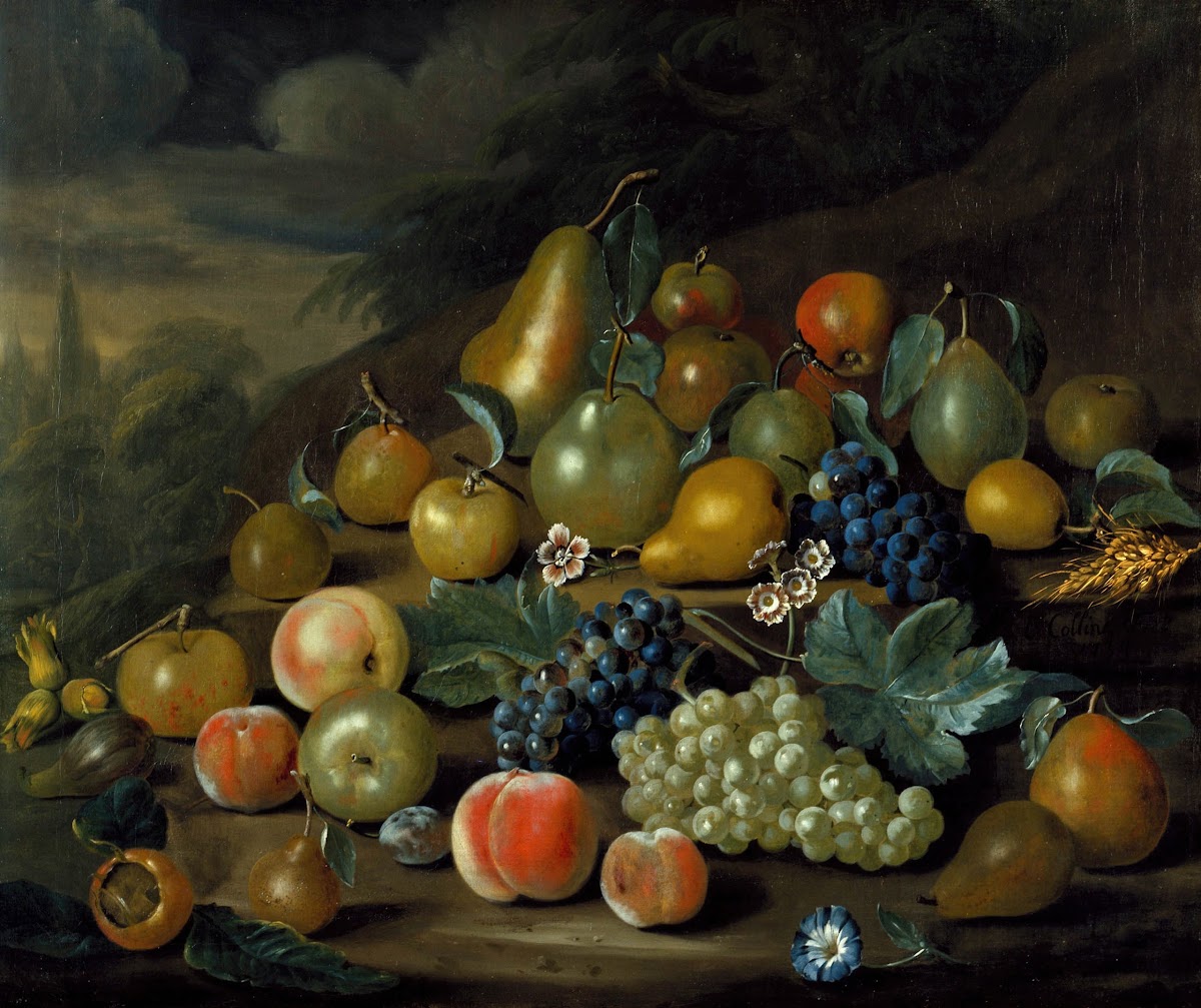 A Still Life of Pears Peaches and Grapes 1734