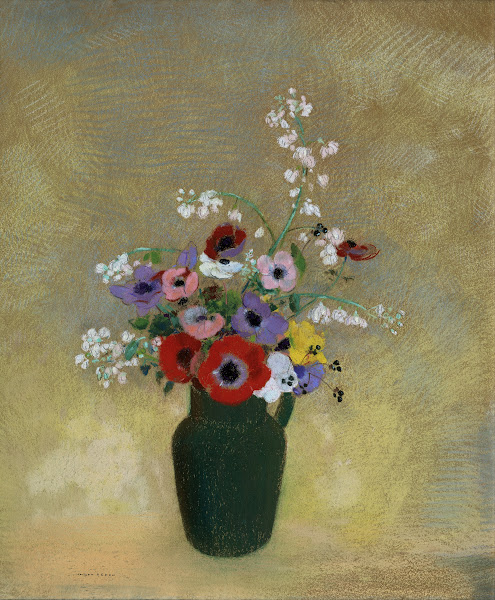 Large Green Vase with Mixed Flowers 1910   1912