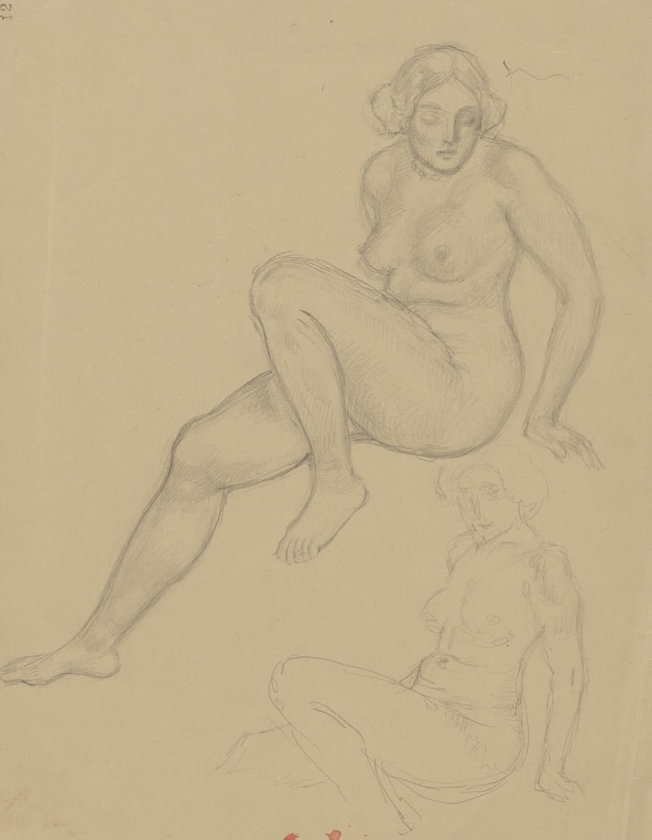 Seated nude woman with one leg bent in two positions 1895 1928