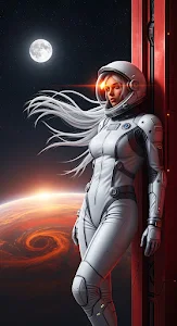 Sci Fi Female Astronaut White Suit Red Planet View