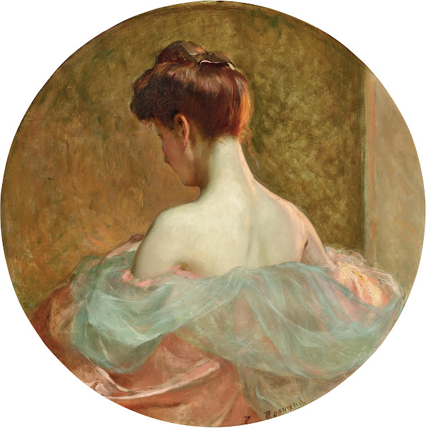 Young Woman Seen from Behind in the Evening Light