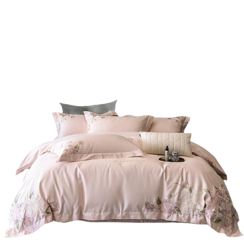 Cotton Bedding, 4-piece, embroidered, Satin