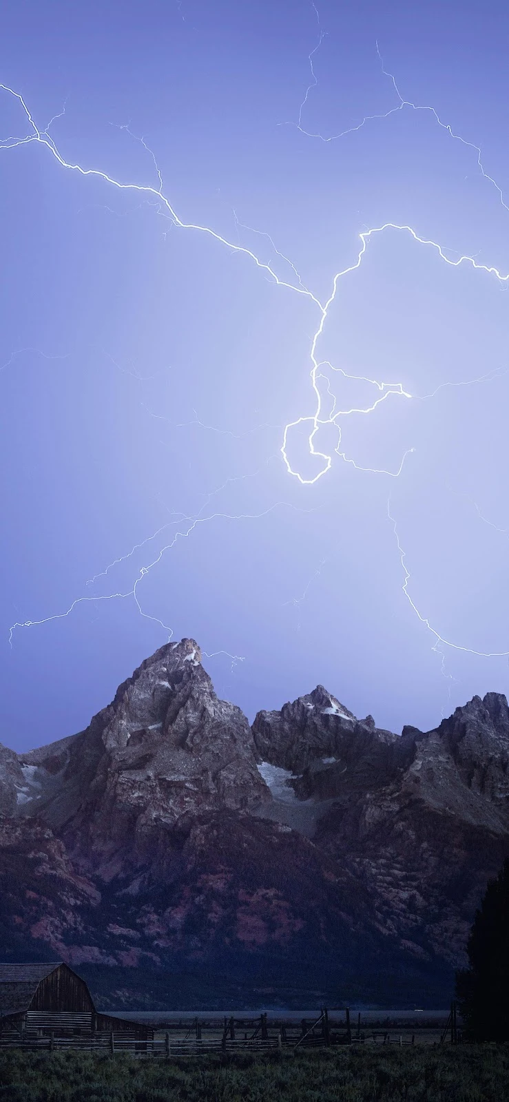 Dramatic Lightning Over Mountain Peaks - Nature Photography 4K iPhone Wallpaper (2494x5403)