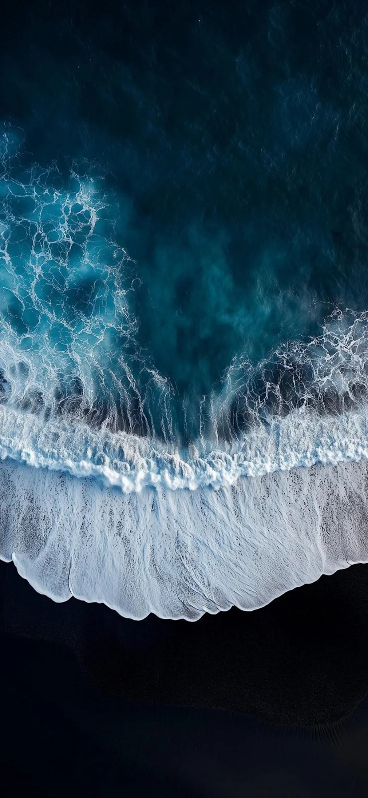Ocean Waves On Black Beach - Aerial Photography Full HD iPhone Wallpaper (1090x2360)